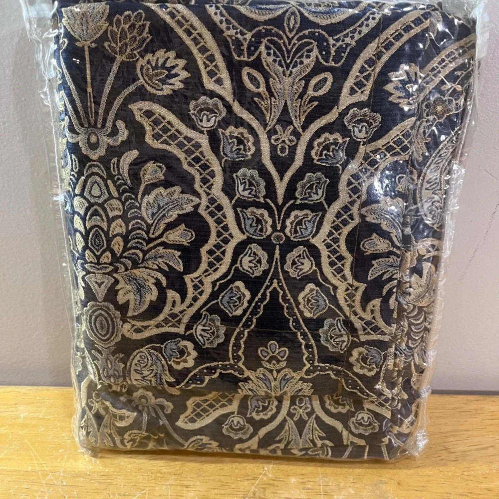 American Century Home Baxter Valance Royal Blue Gold Damask Jacquard 86x15 Lined